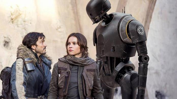 Cassian Andor e K-2SO torneranno insieme nella serie TV spin-off di Rogue One Da sinistra: Cassian Andor, Jyn Erso e K-2SO