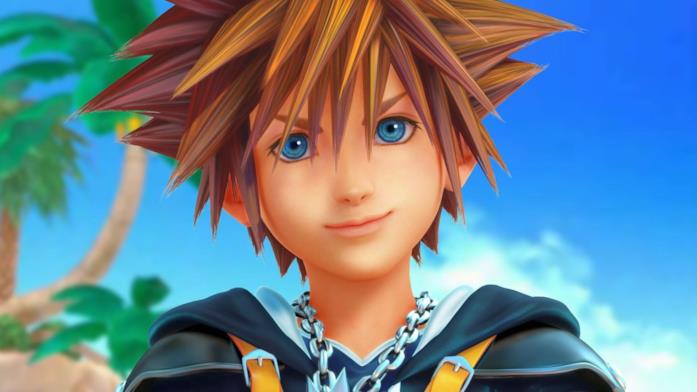 Un primo piano di Sora in Kingdom Hearts 3