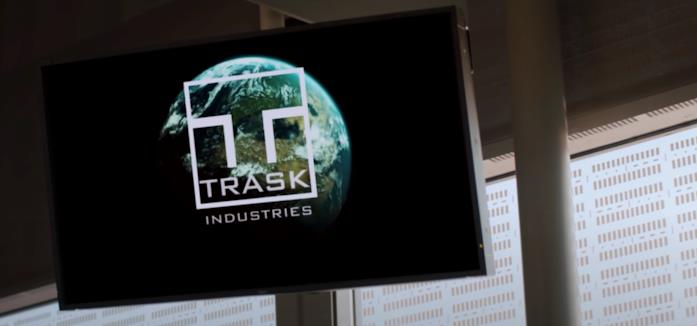 Wolverine - L'immortale spiegazione della scena dei titoli di coda Un monitor che mostra il logo di Trask Industries