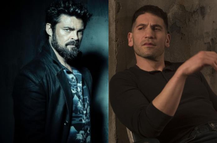 Butcher di The Boys, parodia di The Punisher Primi piani di Karl Urban e Jon Bernthal