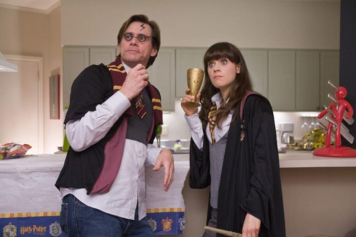 La scena della serata a tema di Harry Potter Jim Carrey e Zooey Deschanel