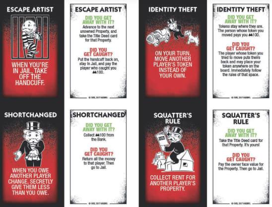 Alcune carte della nuova edizione di Monopoly La foto delle nuove schede.