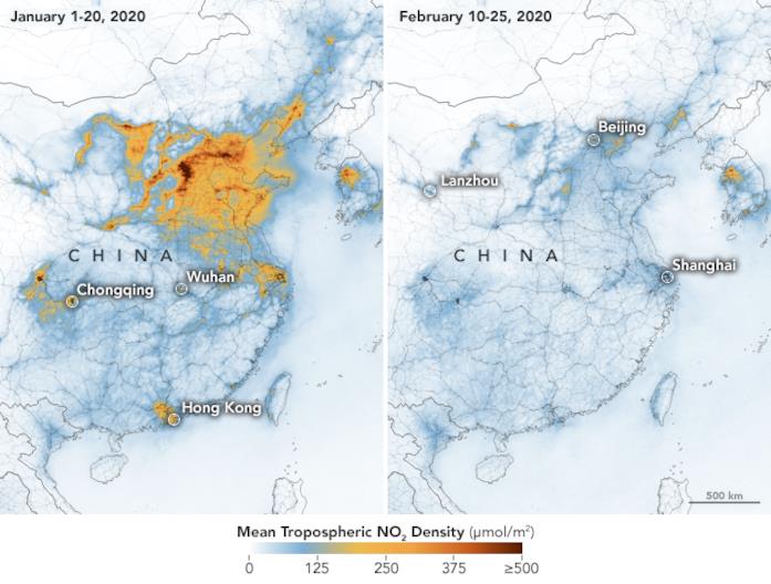 NASA, il livello di smog diminuisce in Cina grazie al coronavirus Il grafico della NASA che mostra la significativa riduzione del livello di smog in Cina in seguito al coronavirus