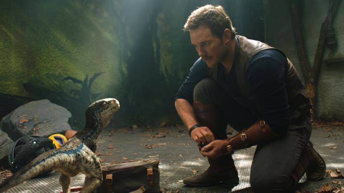 Owen con la piccola raptor Blue Owen con la piccola Velociraptor Blue in una scena del film