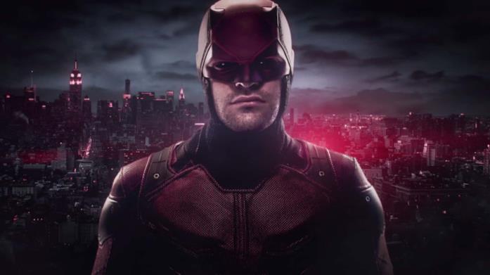 Un primo piano di Daredevil nella serie Marvel/Netflix