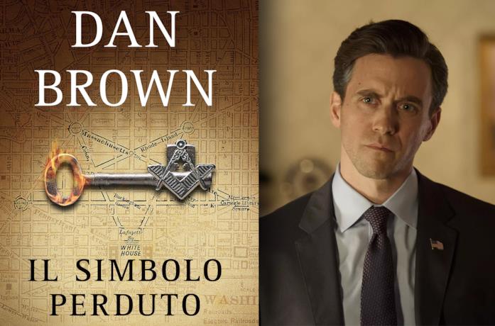 La copertina de Il simbolo perduto (sinistra), Ashley Zukerman in Designated Survivor (destra)
