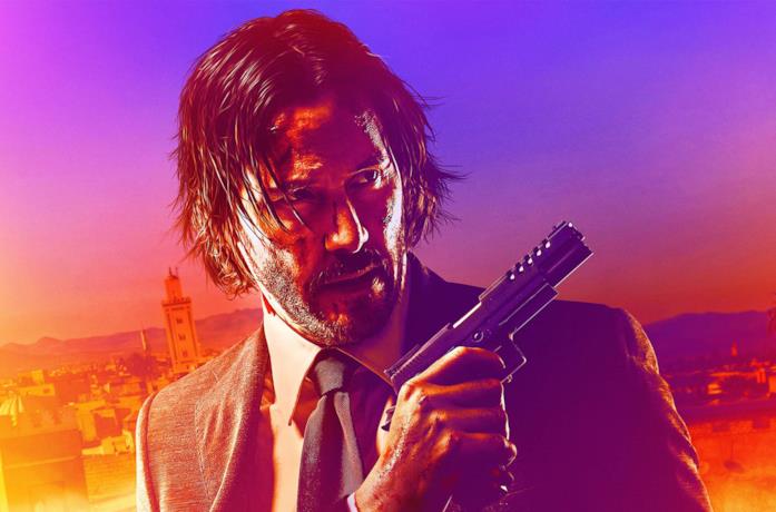 Un'immagine di Keanu Reeves nel poster di John Wick 3: Parabellum