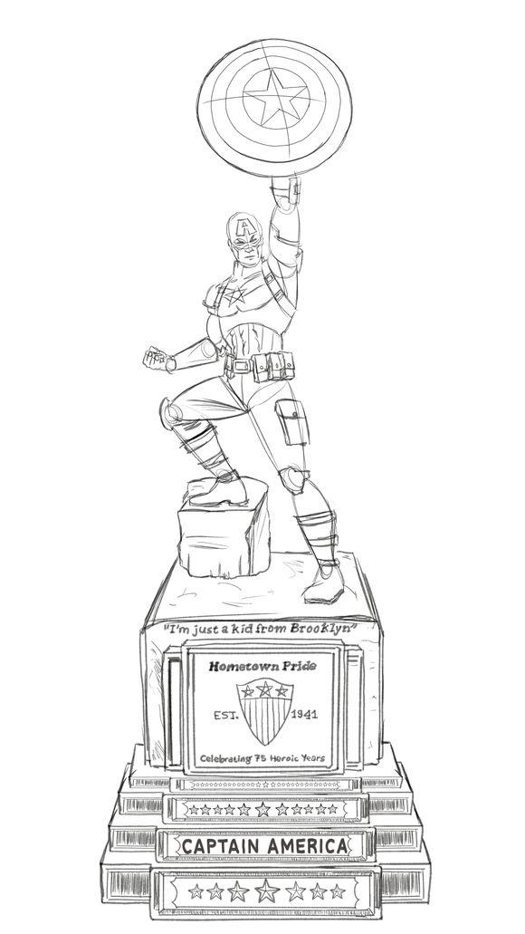 Il bozzetto della statua dedicata a Capitan America La statua di Capitan America che commemora i suoi 75 anni