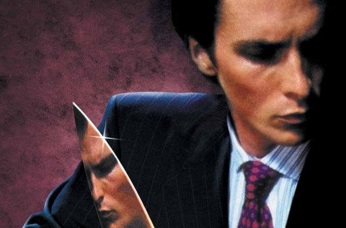 Primo piano di Christian Bale nella locandina di American Psycho