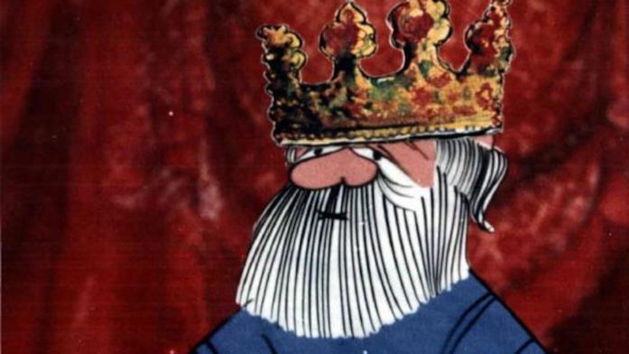 Un fotogramma de Il cavaliere Inesistente Il Re in Il cavaliere inesistente, diretto e animato da Pino Zac