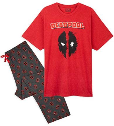 Marvel Pigiama Uomo, Pigiami Due Pezzi con Magliette Deadpool E Pantaloni in Cotone, M-L-XL-2XL, Abbigliamento Ufficiale Avengers, Idee Regalo Uomo (XL, Rosso)