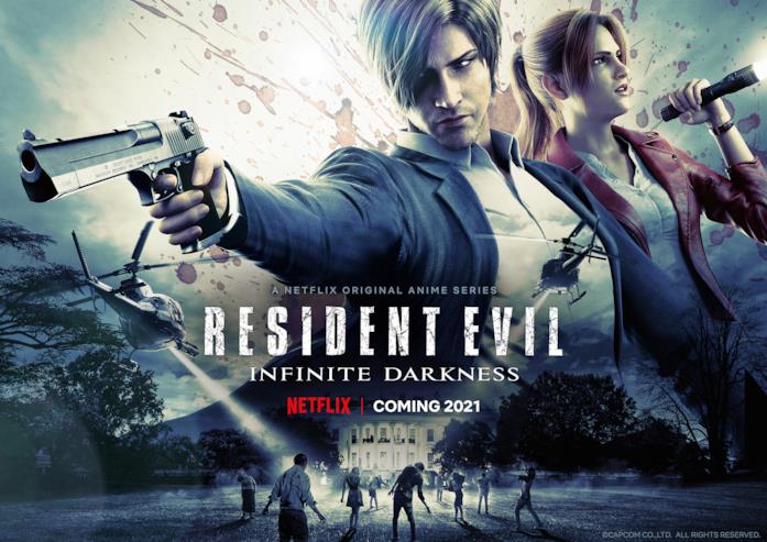 Il poster di Resident Evil: Infinite Darkness I protagonisti di Resident Evil: Infinite Darkness sulla locandina del film