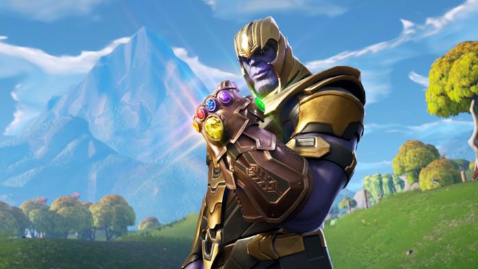 Thanos impugna il Guanto dell'Infinito in Fortnite