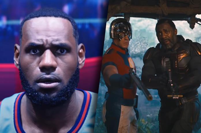 A sinistra LeBron James in Space Jam 2, a destra una scena di The Suicide Squad