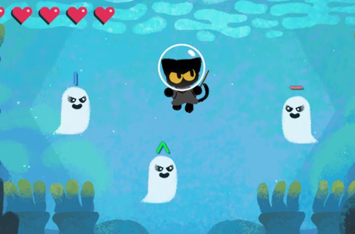 Un gatto sfida tre fantasmi nel doodle di Google per Halloween 2020