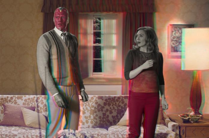 Visione (sinistra) e Wanda (destra) in una scena del trailer di WandaVision