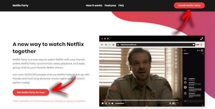 Netflix Party, facile da installare direttamente dal sito ufficiale dell'estensione La Home del sito di Netflix Party