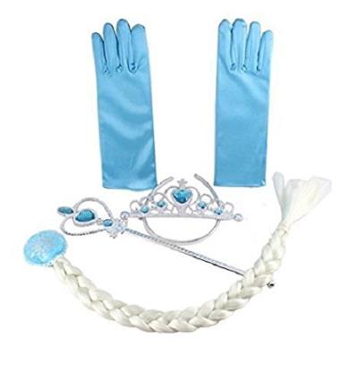 Vicloon Set da Principessa Dei Ghiacci, Diadema, Guanti, Bacchetta Magica e Treccia a Clip 2-9 Anni, Azzurro