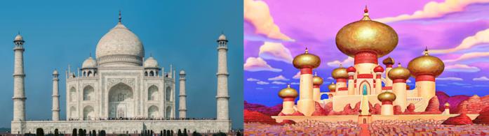 Il Taj Mahal e il castello del film Aladdin Il Taj Mahal e il castello del film Aladdin a confronto