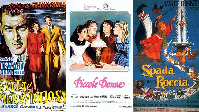 Le locandine dei film La Vita È Meravigliosa, PIccole Donne e La Spada nella Roccia