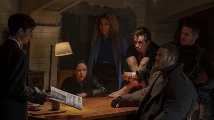 I protagonisti di Umbrella Academy I sei supereroi in una scena della serie