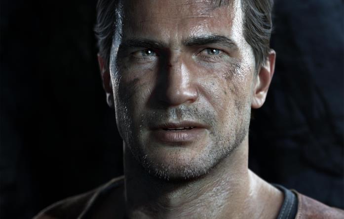 Un primo piano di Nathan Drake da Uncharted 4