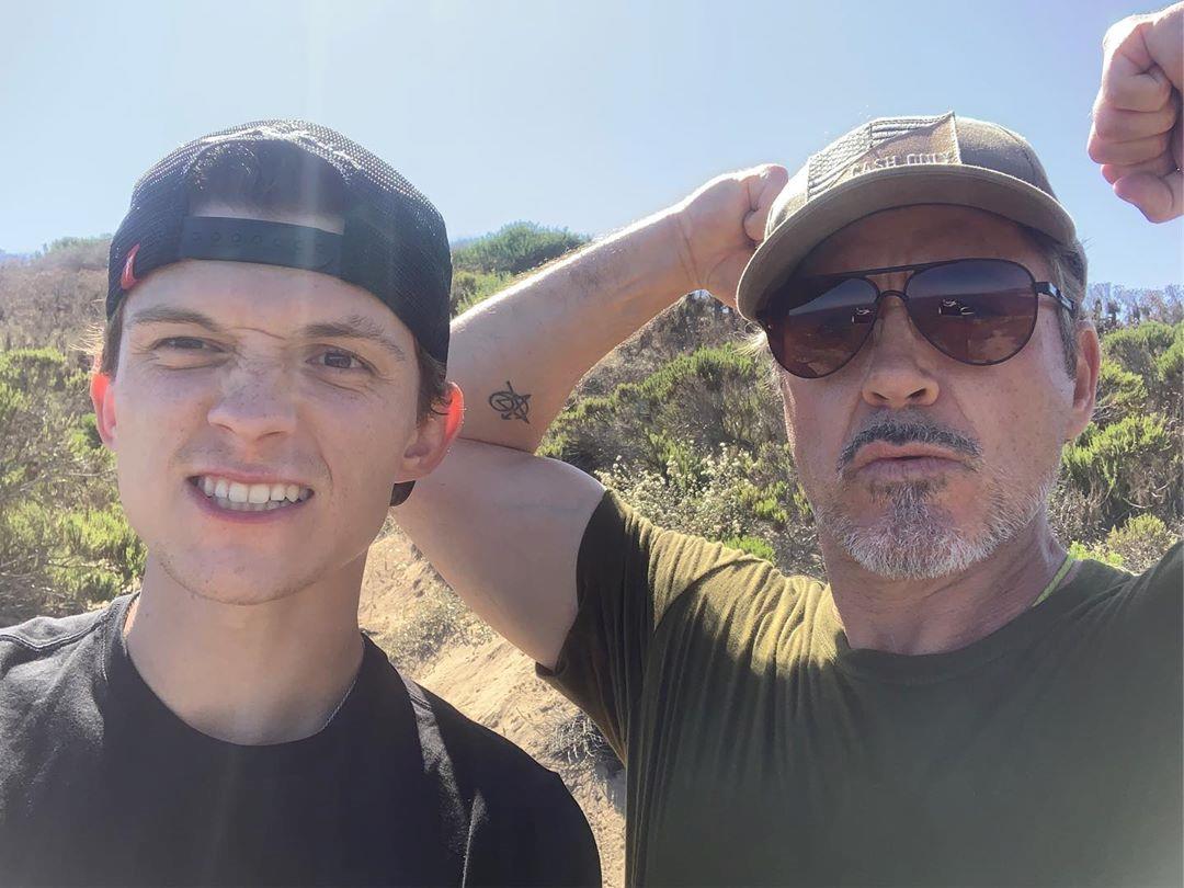 Tom Holland insieme a Robert Downey Jr.
