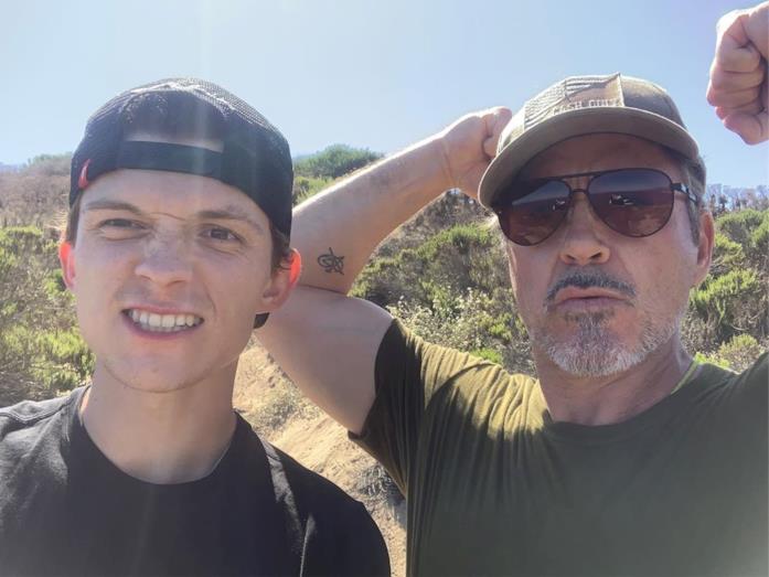 Tom Holland insieme a Robert Downey Jr.