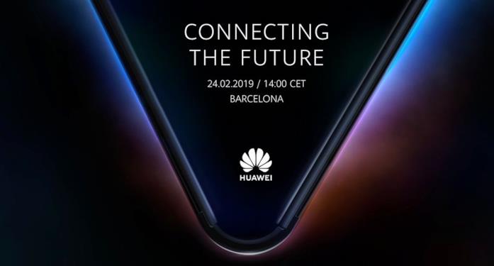 Immagine promozionale di Huawei per la presentazione dello smartphone pieghevole al MWC 2019