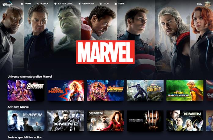 La sezione Marvel di Disney+ accoglierà presto Black Widow? Schermata Disney+ Marvel