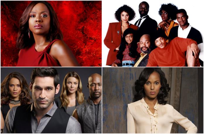 Primi piani del cast di How to Get Away with Murder, The Fresh Prince of Bel-Air, Lucifer e Scandal