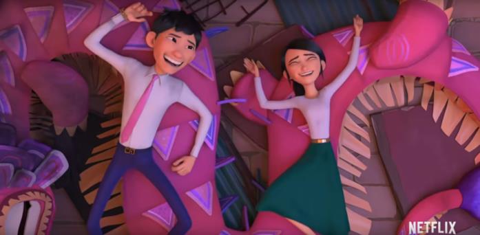 Din e Lina finalmente insieme in una scena del film d'animazione Din e Lina in Wish Dragon
