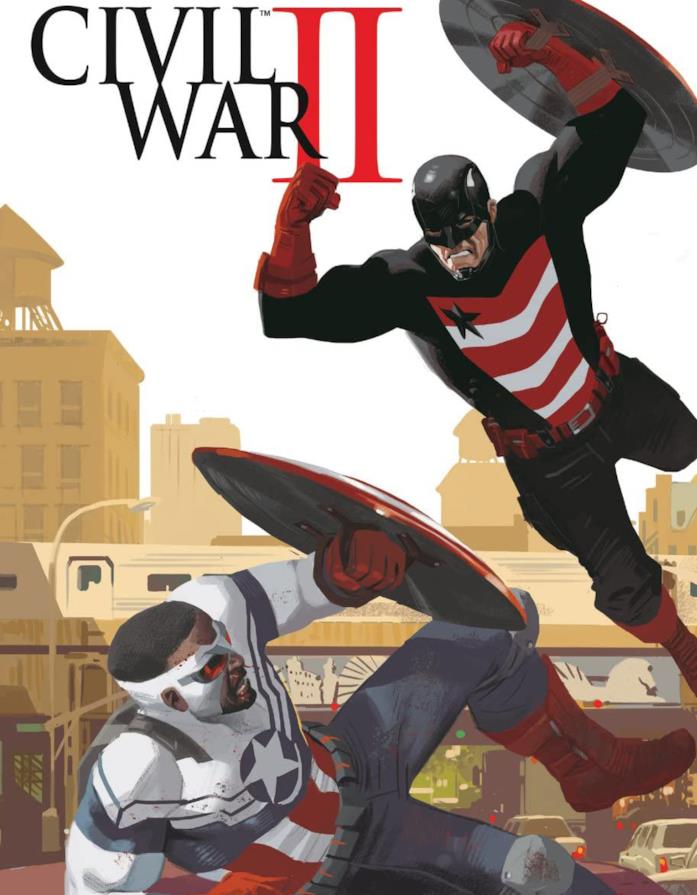 Uno scontro tra Capitan America: Sam Wilson e John Walker Dettaglio della cover di Captain America: Sam Wilson #13