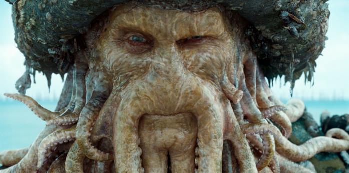 Davy Jones, personaggio già visto nella saga di Pirati dei Caraibi Un intenso primo piano di Davy Jones