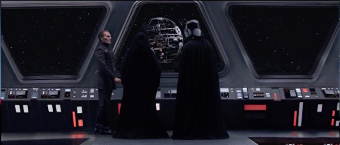 La storia della Morte Nera Darth Vader, l'Imperatore e Tarkin osservano la Morte Nera