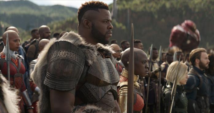 M'Baku, Okoye e gli altri eroi Marvel si preparano a combattere Thanos in Wakanda Winston Duke e Danai Gurira in Avengers: Infinity War