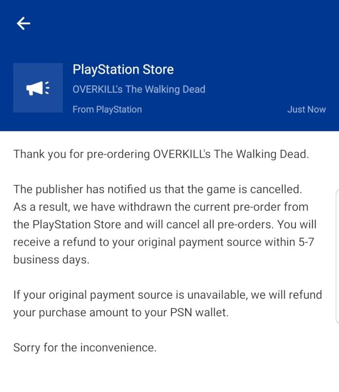 Overkill's The Walking Dead non uscirà su PS4 e Xbox One? Una mail da Sony parla della cancellazione di Overkill's The Walking Dead su PS4