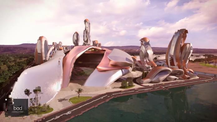 Un palazzo, direttamente dal filmato ufficiale Un futuro palazzo di Akon City, la futura città ispirata al Regno di Wakanda