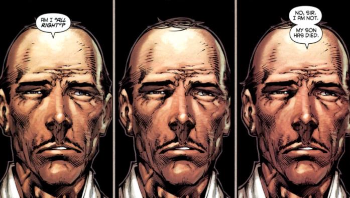 Tre vignette consecutive nella quali Alfred parla a un Bruce Wayne fuori campo