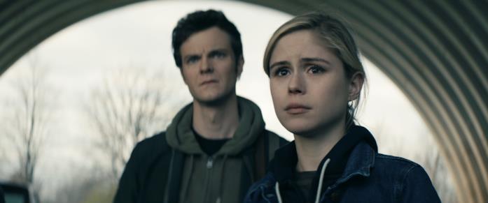 Jack Quaid ed Erin Moriarty sono Hughie e Starlight Primo piano di Jack Quaid ed Erin Moriarty in The Boys