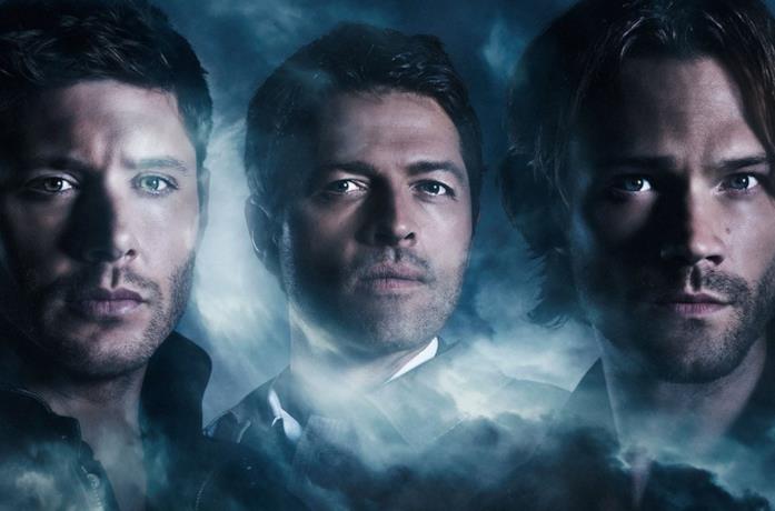 Primo piano di Jensen Ackles, Misha Collins e Jared Padalecki