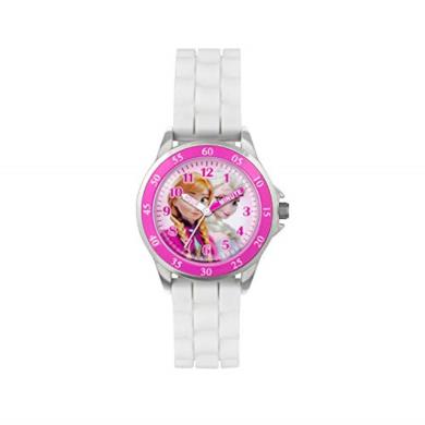 Frozen, orologio al quarzo con quadrante rosa per imparare a leggere l'ora, cinturino in gomma bianca, da bambina, FZN3550