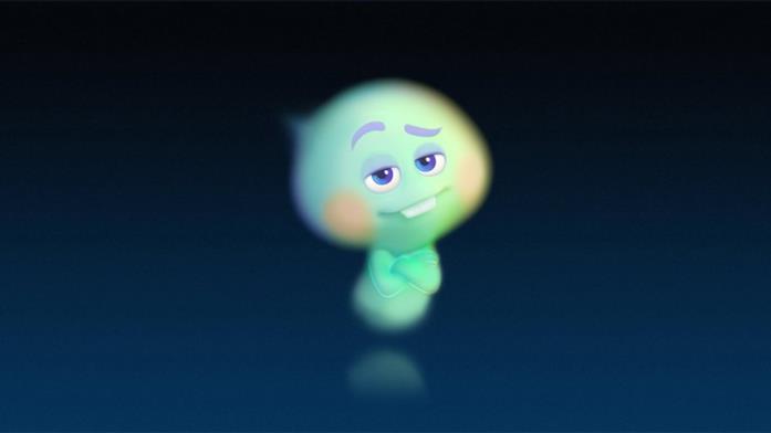 Un personaggio del film Soul 22, con le braccia conserte e un sorrisetto sul viso, si trova in uno strano luogo