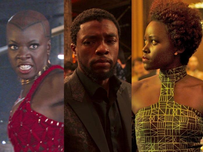 In Black Panther è anche una questione di stile e colori Da sinistra: Okoye, T'Challa e Nakia