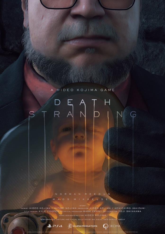 Guillermo del Toro in Death Stranding Uno dei poster promozionali di Death Stranding