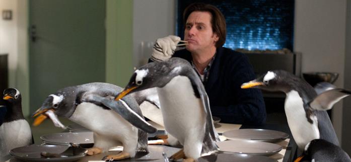 Jim Carrey ne I pinguini di Mr. Popper Una scena de I pinguini di Mr. Popper