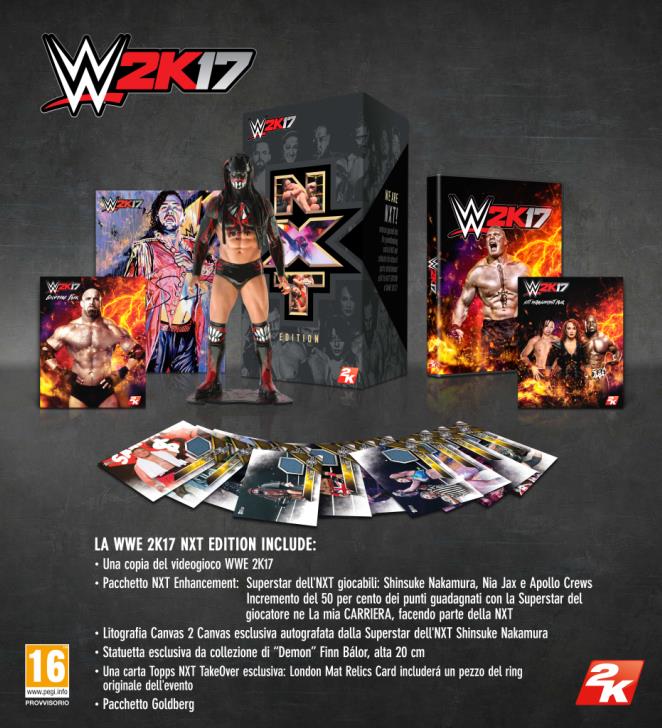 L'immagine di presentazione della WWE2K17 NXT Collector's Edition Tutti i contenuti della WWE2K17 NXT Collector's Edition, disponibile anche in Italia