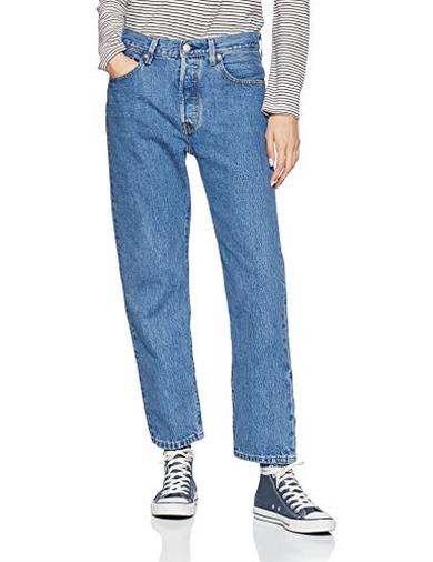 Levi's 501 Crop Jeans Straight, Blu, 30W / 26L Donna