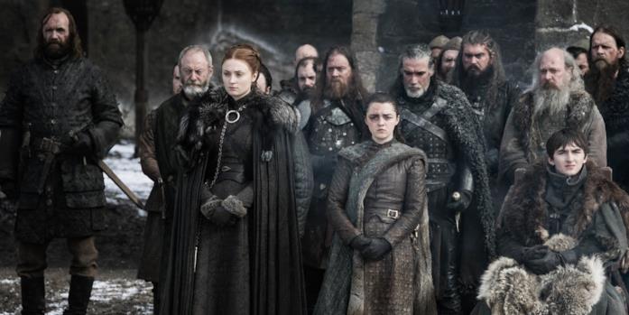 Sì, il tweet di Game of Thrones alludeva davvero ai cofanetti della stagione 8 Rory McCann, Liam Cunningham, Sophie Turner, Maisie Williams e Isaac Hempstead-Wright in Game of Thrones 8x04