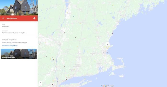 La mappa con le location dei film horror più famosi: Miskatonic University La mappa delle location del film Re-Animator